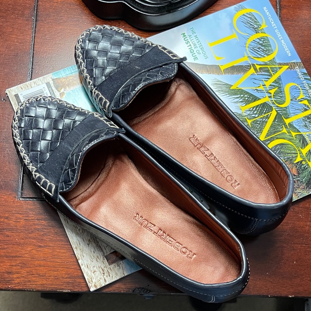Robert Zur Basketweave Leather Slip-On Loafers in Dark Navy Blue